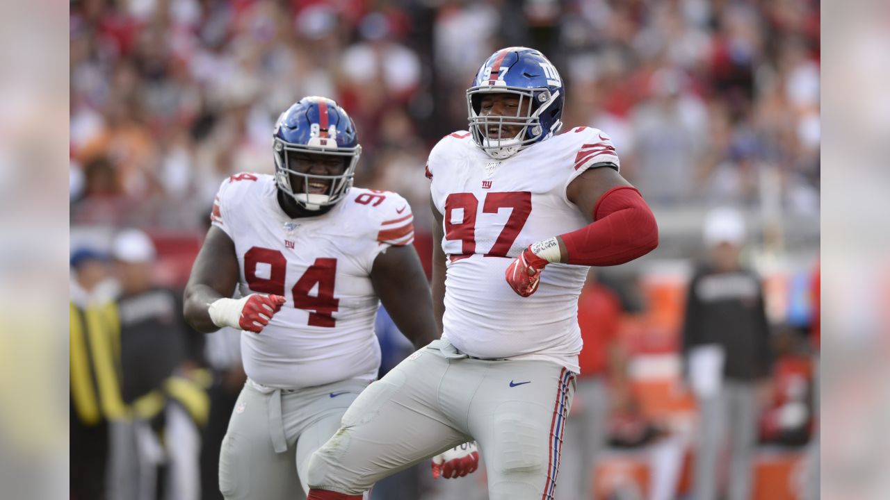 New York Giants defensive tackle Dexter Lawrence (97) during an NFL  preseason football game against the