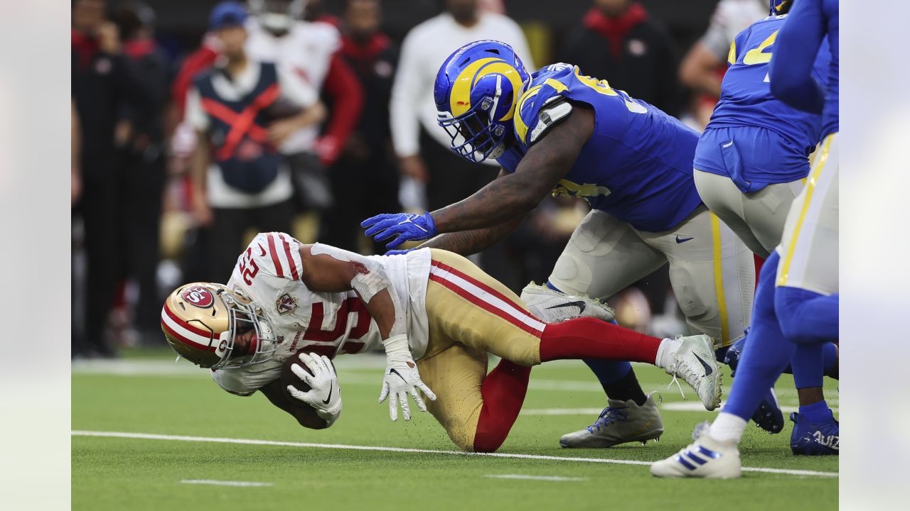 Detail of Inspire Change signage seen before an NFL football game between  the Los Angeles Rams and the San Francisco 49ers Sunday, Jan. 9, 2022, in  Inglewood, Calif. (AP Photo/Kyusung Gong Stock