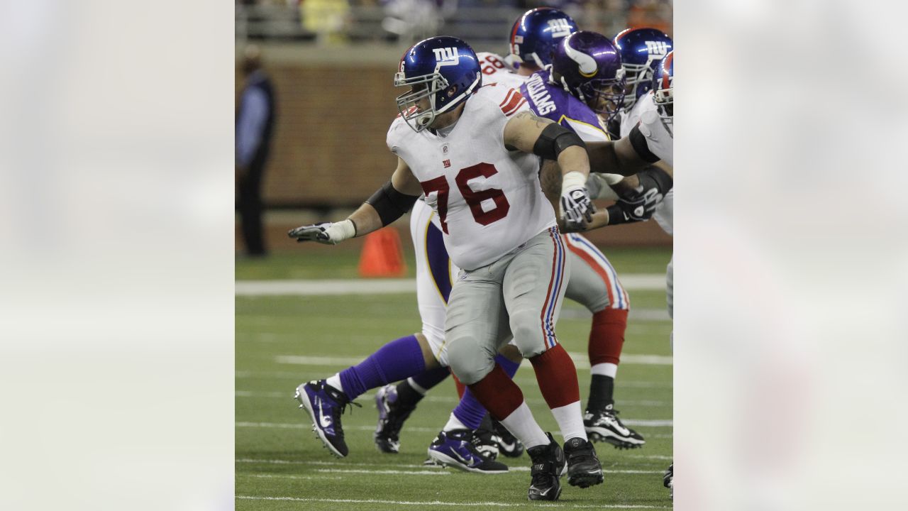 New York Giants guard Tyre Phillips (79) walks off the field at halftime of  an NFL