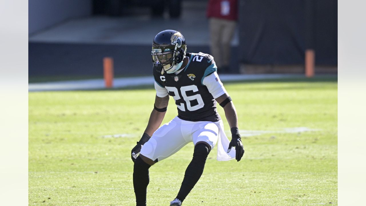 Jacksonville Jaguars cornerback Darious Williams (31) in coverage during an  NFL football game against the Denver Broncos at Wembley Stadium in London,  Sunday, Oct. 30, 2022. The Denver Broncos defeated the Jacksonville