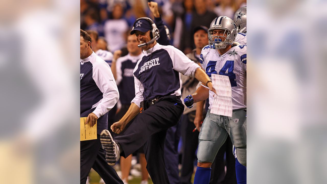 02 November 2008 - Offensive coordinator Jason Garrett and Brad Johnson  (14) of the Dallas Cowboys during the New York Giants 35-14 win over the  Cowboys at Giants Stadium in Newark, New