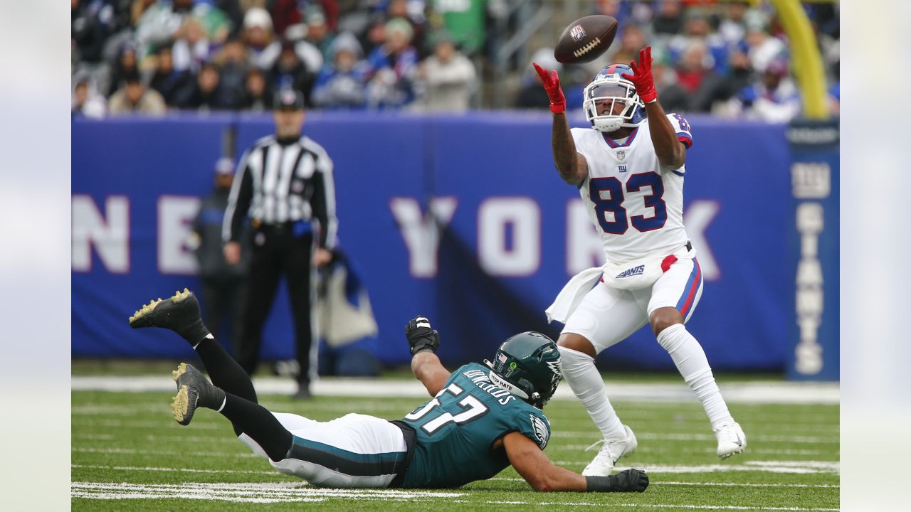 January 21, 2023, Philadelphia, PA, USA: January 21, 2023: Philadelphia  Eagles tight end Dallas Goedert (88) dives for extra yardage over New York  Giants safety Xavier McKinney (29) during the NFL football