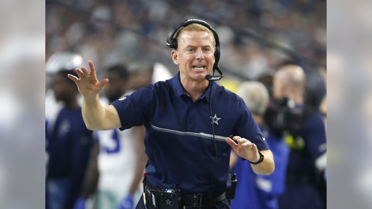 02 November 2008 - Offensive coordinator Jason Garrett and Brad Johnson  (14) of the Dallas Cowboys during the New York Giants 35-14 win over the  Cowboys at Giants Stadium in Newark, New