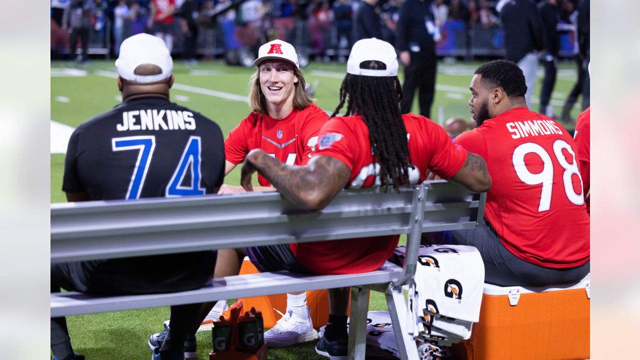 AFC quarterback Trevor Lawrence (16) of the Jacksonville Jaguars stands  alongside coach Peyton Manning during the flag football event at the NFL  Pro Bowl, Sunday, Feb. 5, 2023, in Las Vegas. (AP