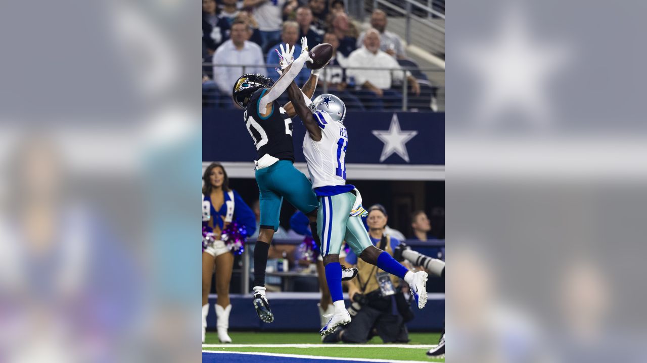 Jacksonville Jaguars CB Jalen Ramsey celebrates an interception in the NFL  International Series game against the Baltimore Ravens at Wembley Stadium,  London on September 24, 2017. Jacksonville beat Baltimore 44 - 7.