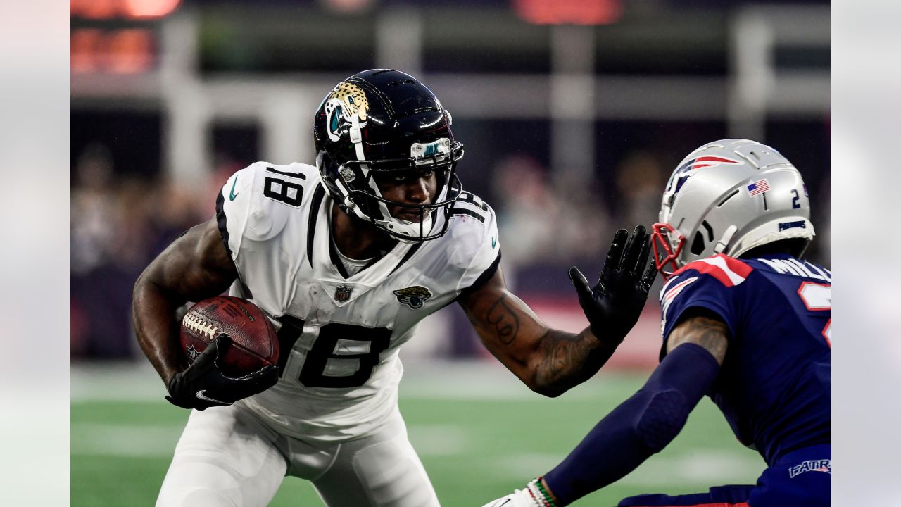 Seattle Seahawks wide receiver Laquon Treadwell (18) carries the ball  before an NFL football game against the Las Vegas Raiders, Sunday, Nov. 27,  2022, in Seattle, WA. The Raiders defeated the Seahawks