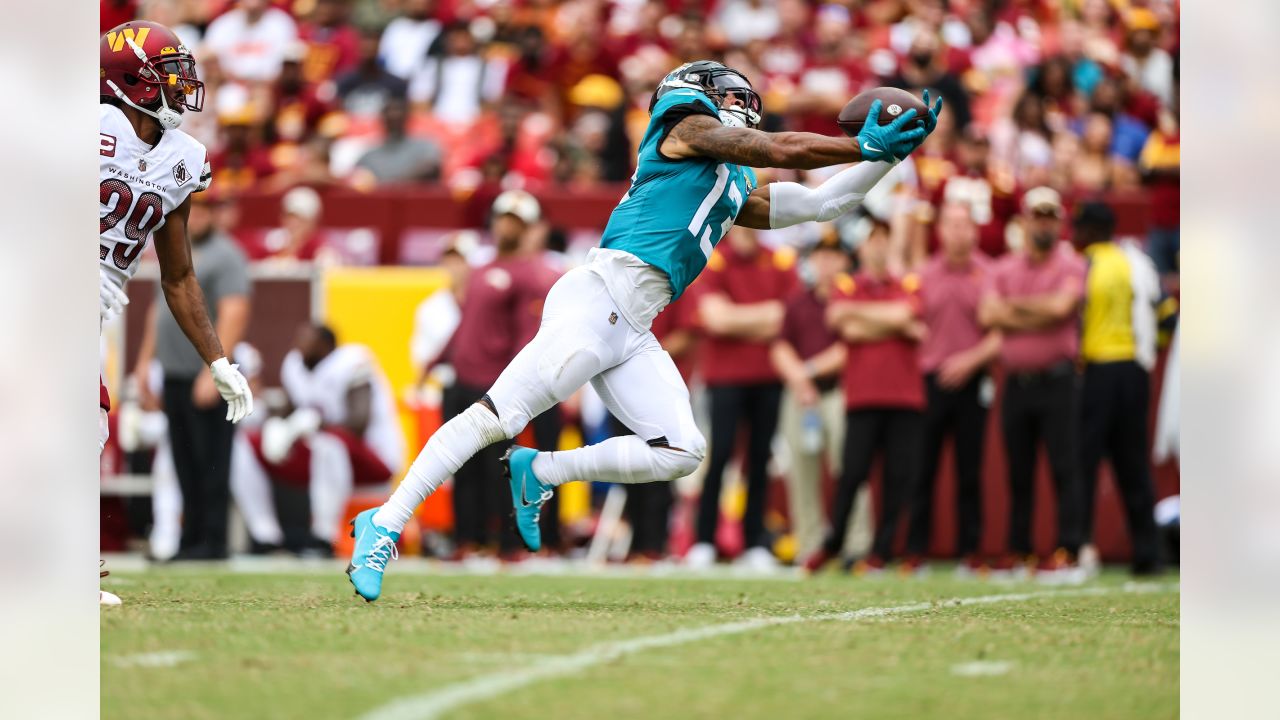 Jacksonville Jaguars cornerback Tyson Campbell (32) runs during an NFL  football game against the Washington Commanders, Sunday, Sept. 11, 2022 in  Landover. (AP Photo/Daniel Kucin Jr Stock Photo - Alamy