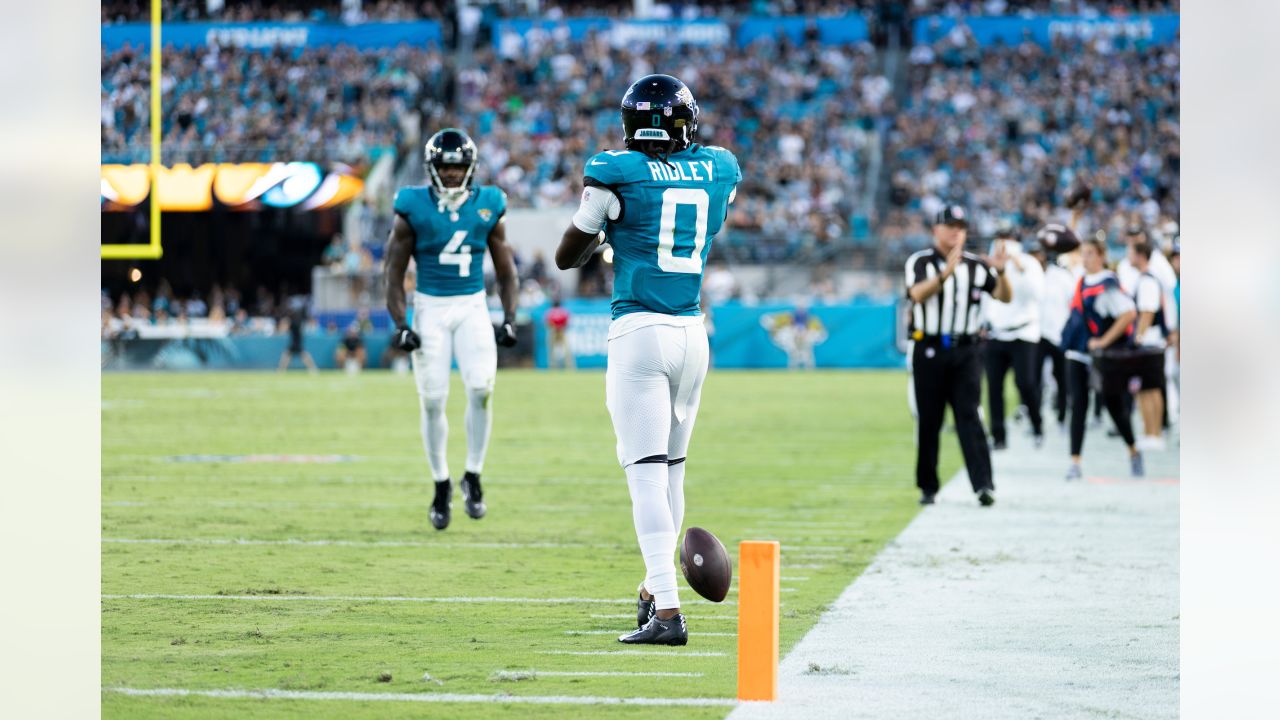 Jacksonville Jaguars wide receiver Parker Washington (11) is seen during  the first half of an NFL football game against the Dallas Cowboys,  Saturday, Aug. 12, 2023, in Arlington, Texas. Jacksonville won 28-23. (