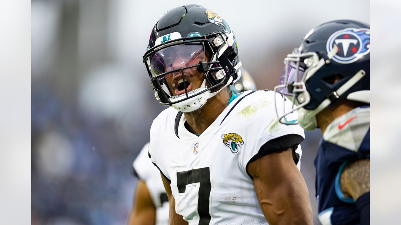 Jacksonville, Florida, USA. January 7, 2023: Jacksonville Jaguars wide  receiver JAMAL AGNEW (39) gets tackled after returning the ball during the  Jacksonville Jaguars vs Tennessee Titans NFL game at TIAA Bank Field