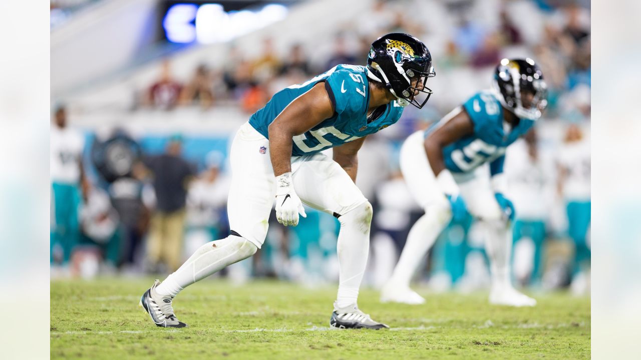 Jacksonville Jaguars linebacker Caleb Johnson (57) leaves the