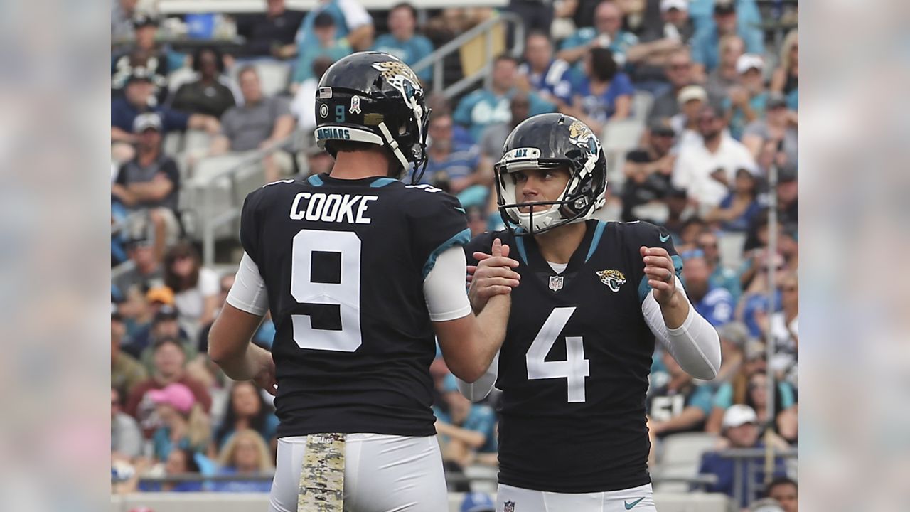 Jacksonville Jaguars kicker Josh Lambo (4) celebrates with Calais Campbell  (93) after kicking a field goal during the second half of an NFL divisional  football AFC playoff game against the Pittsbu …