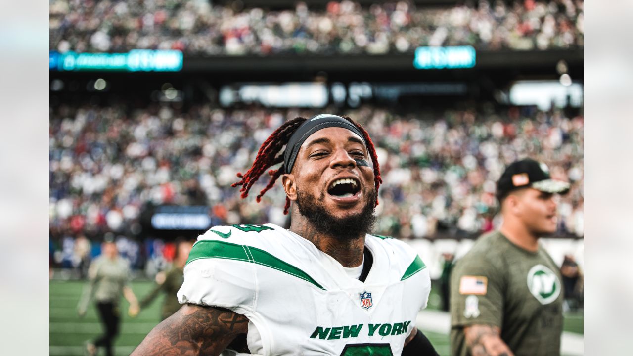 New York Jets defensive end Bryce Huff (47) during an NFL football game  against the New York Giants, Saturday, Aug. 26, 2023 in East Rutherford,  N.J. Jets won 32-24. (AP Photo/Vera Nieuwenhuis