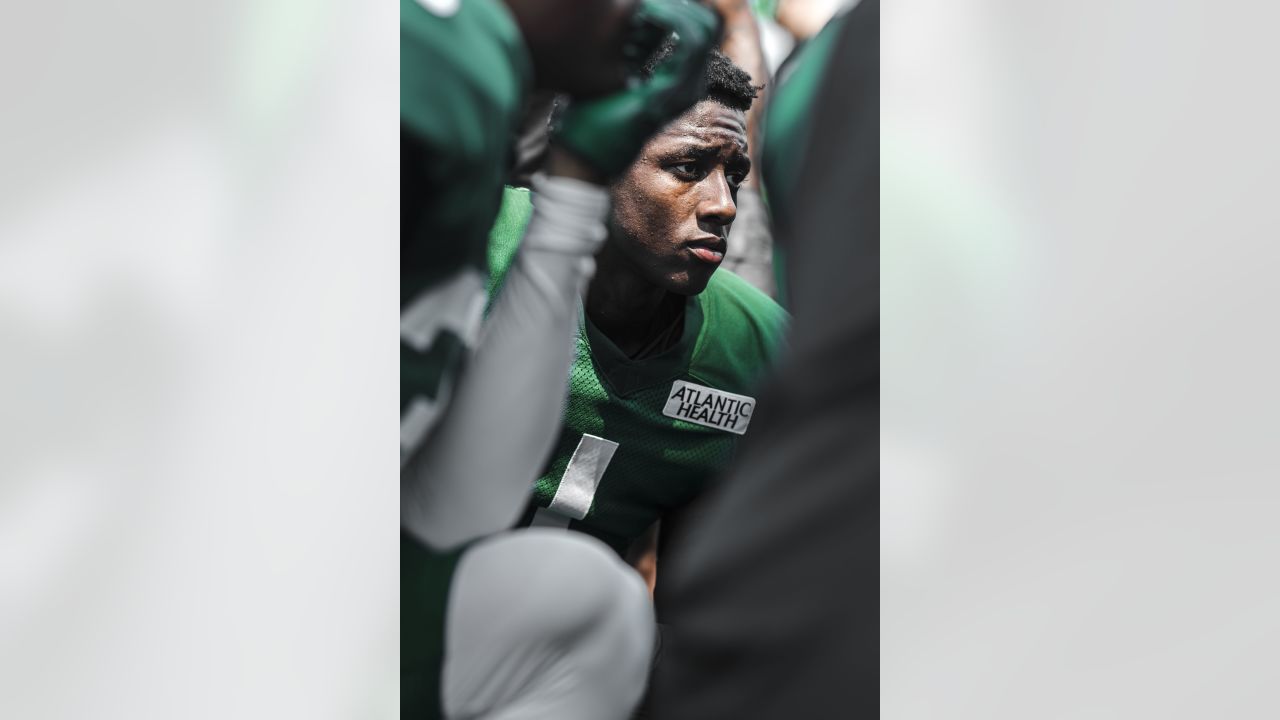 July 28, 2021, Florham Park, New Jersey, USA: New York Jets running back  Michael Carter (32) takes part in a drill during morning training camp  session at the Atlantic Health Jets Training