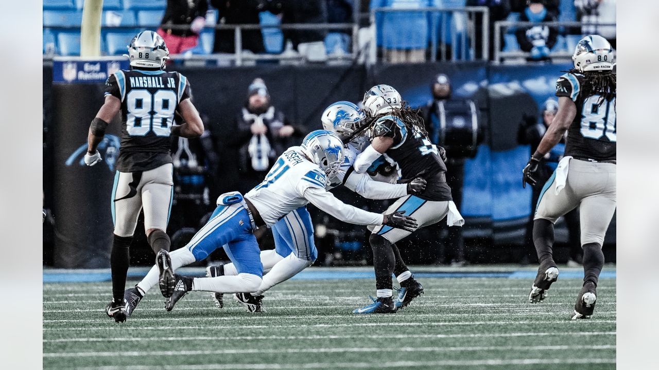 CHARLOTTE, NC - DECEMBER 24: Detroit Lions cornerback Jerry Jacobs (39)  defends as Carolina Panthers