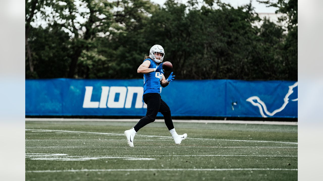 ALLEN PARK, MI - AUGUST 05: Detroit Lions WR Kalil Pimpleton (83) in action  during Lions training camp on August 5, 2022 at Detroit Lions Training Camp  in Allen Park, MI (Photo