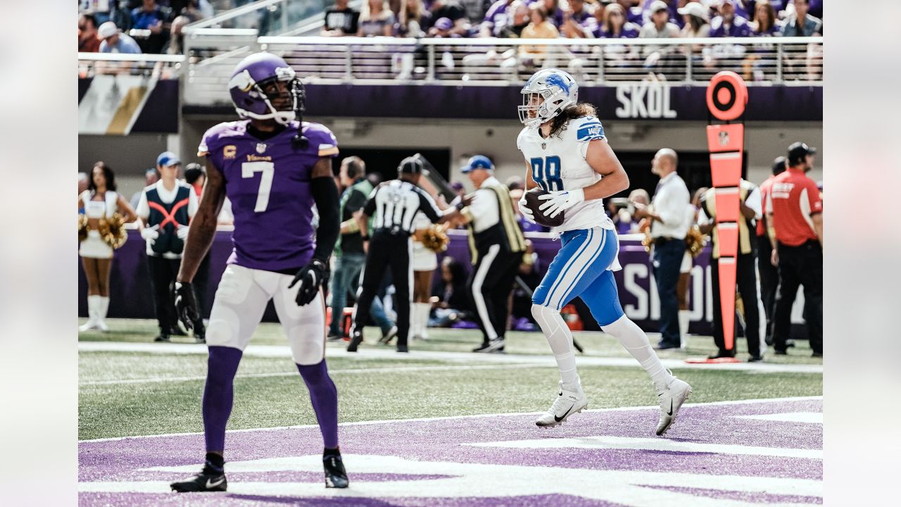 MINNEAPOLIS, MN - SEPTEMBER 25: Minnesota Vikings Wide Receiver Adam  Thielen (19) looks on after scoring a touchdown during the NFL game between  the Detroit Lions and the Minnesota Vikings on September