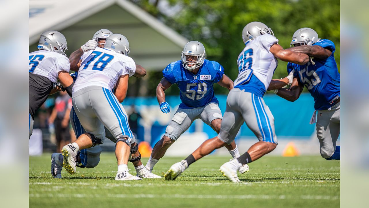 Detroit Lions linebacker Tre Lamar (59) during Day five of Detroit Lions Training Camp presented by Rocket Mortgage on Tuesday, July 30, 2019 in Allen Park, Mich.