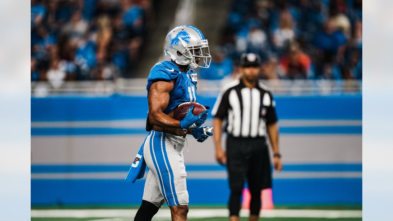 ALLEN PARK, MI - AUGUST 05: Detroit Lions WR Kalil Pimpleton (83) in action  during Lions training camp on August 5, 2022 at Detroit Lions Training Camp  in Allen Park, MI (Photo