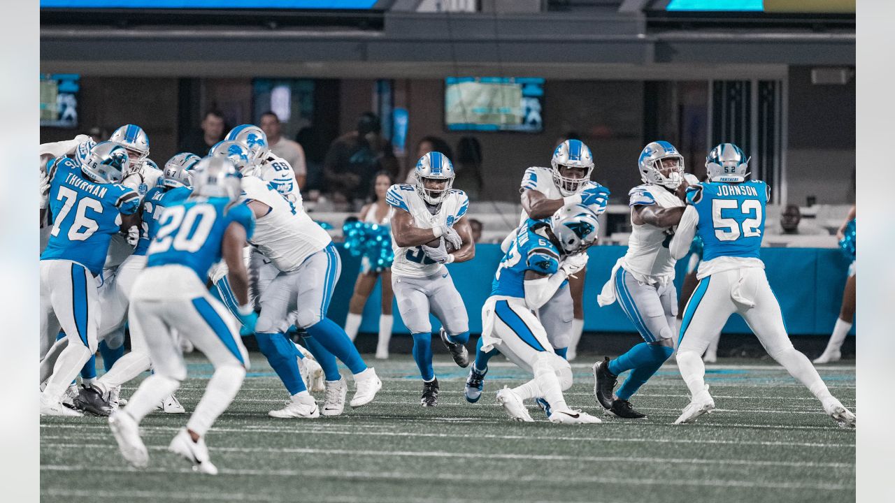 Detroit Lions running back Devine Ozigbo (30) watches from the