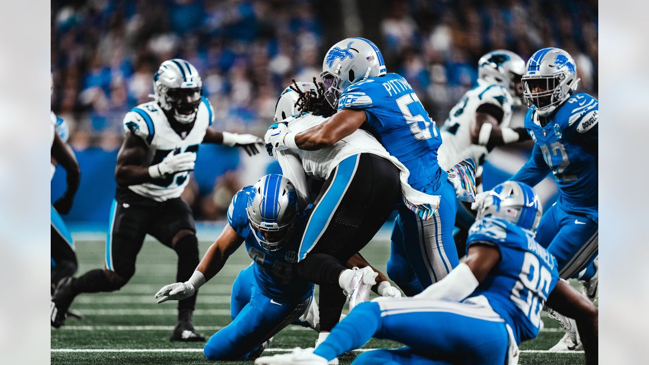 DETROIT, MI - OCTOBER 30: Detroit Lions linebacker Malcolm Rodriguez (44)  walks off of the field at the conclusion of an NFL football game between  the Miami Dolphins and the Detroit Lions