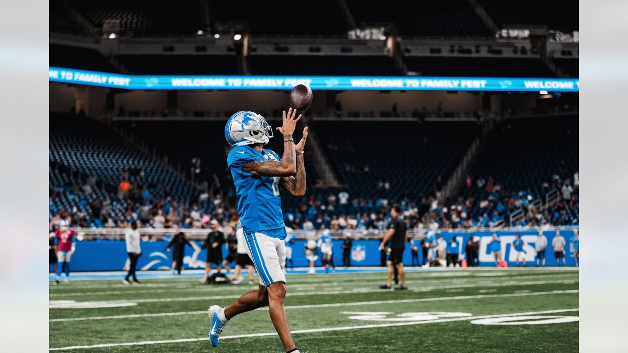 ALLEN PARK, MI - AUGUST 05: Detroit Lions WR Kalil Pimpleton (83) in action  during Lions training camp on August 5, 2022 at Detroit Lions Training Camp  in Allen Park, MI (Photo