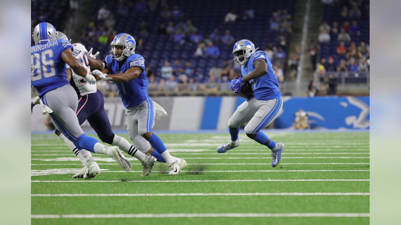 Detroit Lions tight end Austin Traylor (87) during a NFL football game against the New England Patriots on Thursday, Aug. 8, 2019 in Detroit. (Detroit Lions via AP).