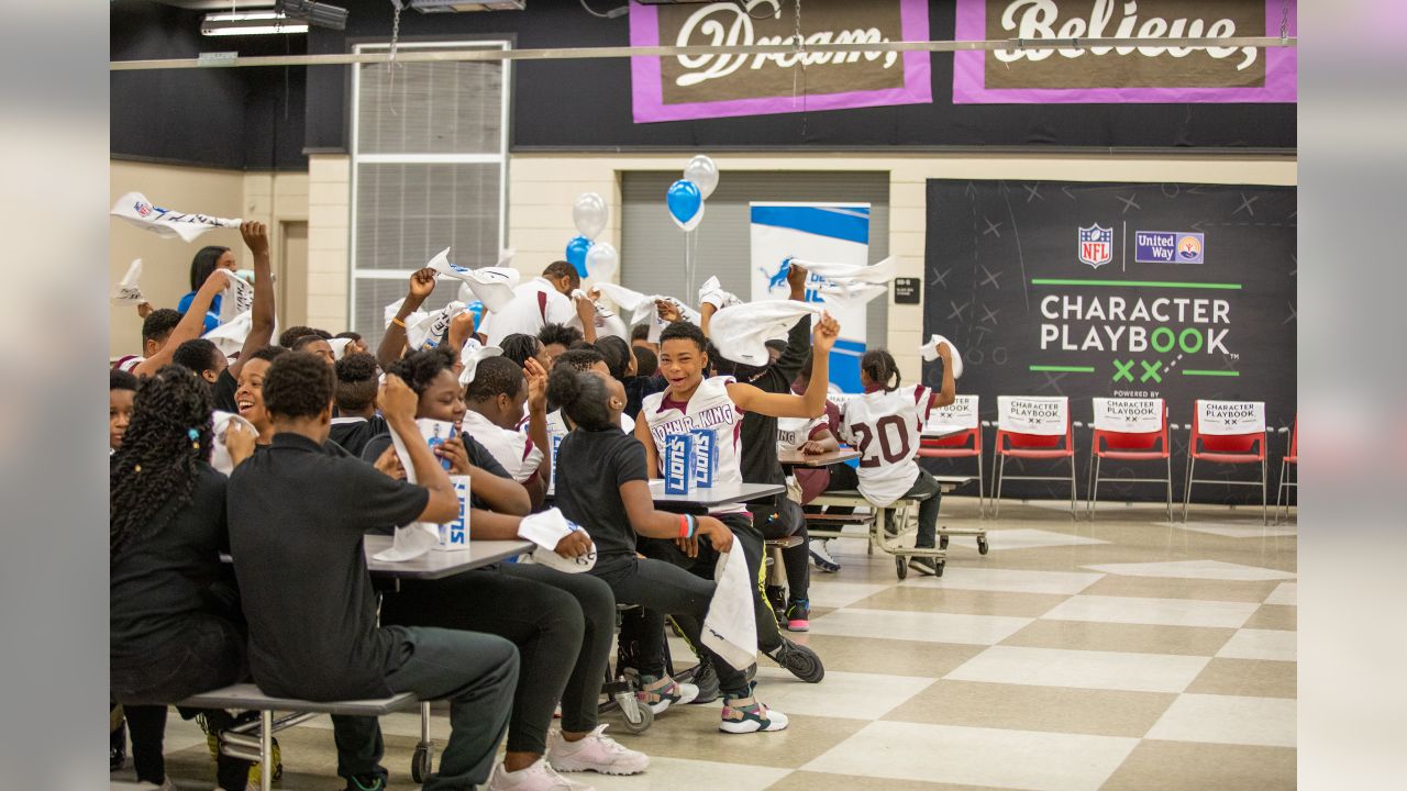 Students with at a Character Playbook assembly with United Way for Southeastern Michigan at John R. King Academy in Detroit on Wednesday, May 1, 2019.