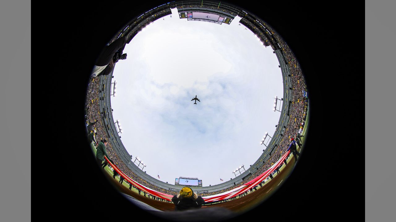 A flyover during the National Anthem before a NFL football game against the Green Bay Packers on Sunday, Dec. 30, 2018 in Green Bay, Wisc.