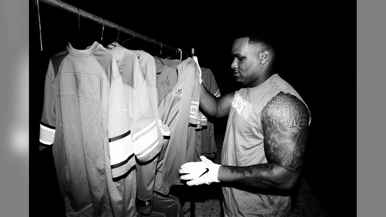 Da'Shawn Hand photographed by defensive end Romeo Okwara at Detroit Lions Media Day on Monday, June 3, 2019 in Allen Park, Mich.