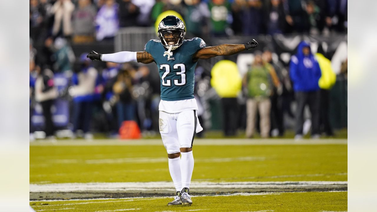 Philadelphia Eagles safety C.J. Gardner-Johnson runs onto the field before  the NFC Championship NFL football game between the Philadelphia Eagles and  the San Francisco 49ers on Sunday, Jan. 29, 2023, in Philadelphia. (