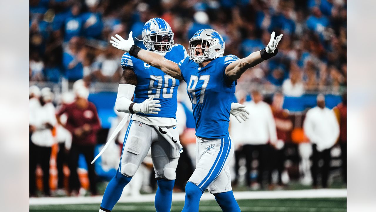 EAST RUTHERFORD, NJ - DECEMBER 18: Detroit Lions defensive end Aidan  Hutchinson (97) during the National Football League game between the New  York Jets and the Detroit Lions on December 18, 2022