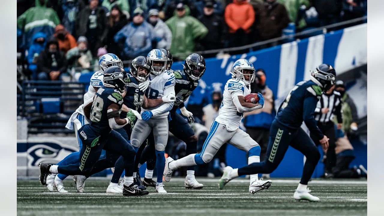 Detroit Lions running back Godwin Igwebuike (35) is tackled during the  first half of an NFL foo …