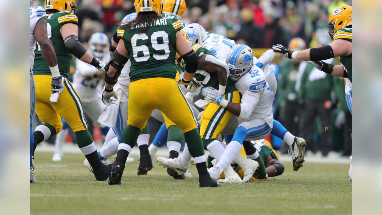 Detroit Lions linebacker Christian Jones (52) during a NFL football game against the Green Bay Packers on Sunday, Dec. 30, 2018 in Green Bay, Wisc. (Detroit Lions via AP).