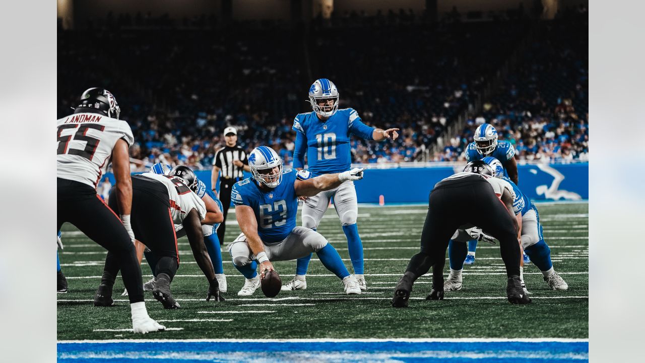 Detroit Lions quarterback David Blough (10) warms up against the