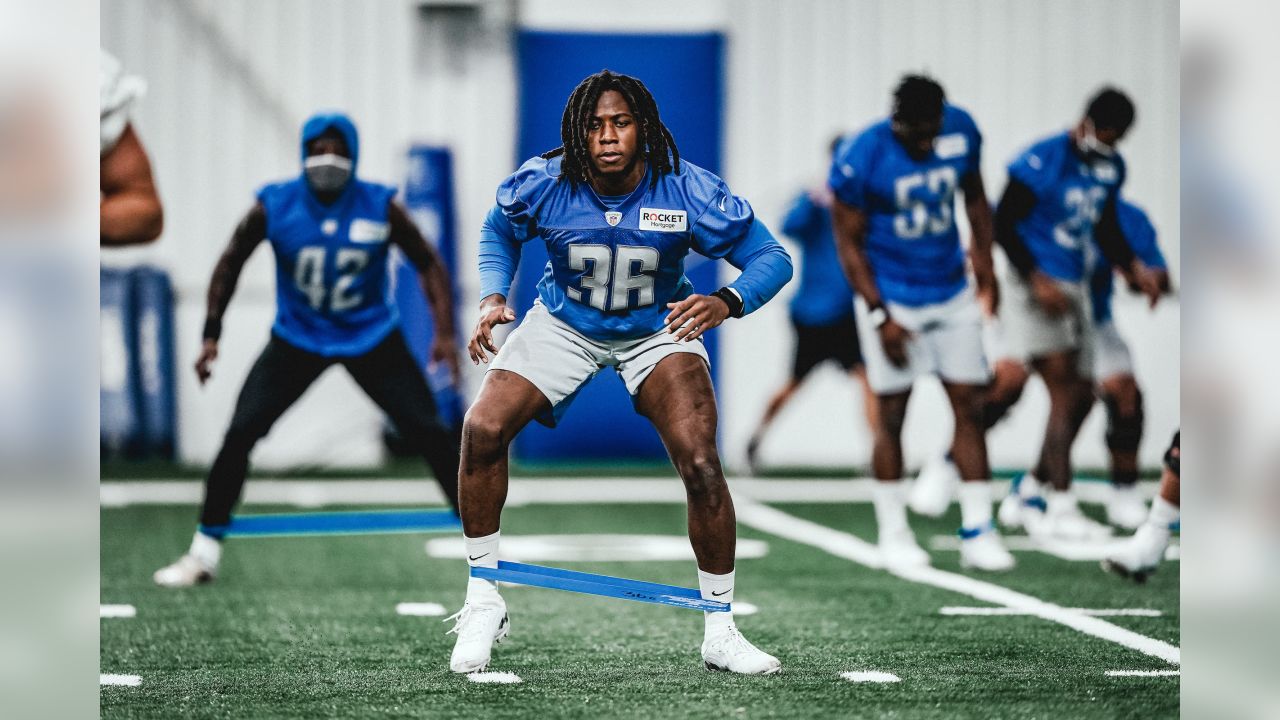 Detroit Lions safety Jeremiah Dinson (36) during training camp practice at the Training Facility in Allen Park, MI on August 12, 2020. (Jeff Nguyen/Detroit Lions)