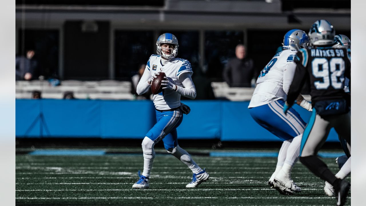 Charlotte, NC USA; Carolina Panthers quarterback Sam Darnold (14) runs in  for a touchdown during an NFL game against the Detroit Lions at Bank of  America Stadium, Saturday, December 24, 2022. The