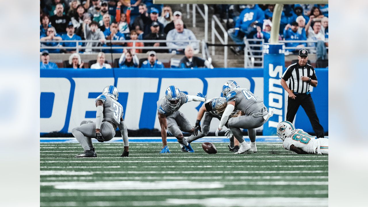 Detroit Lions linebacker Malcolm Rodriguez (44) pursues a play on defense  against the Miami Dolphins during an NFL football game, Sunday, Oct. 30,  2022, in Detroit. (AP Photo/Rick Osentoski Stock Photo - Alamy