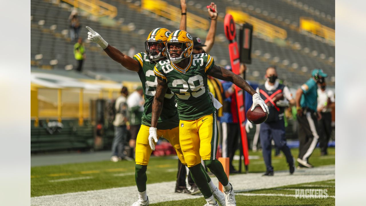 Oct 6, 2019: Green Bay Packers defensive back Chandon Sullivan #39  celebrates a turnover in the third quarter during an NFL game between the Green  Bay Packers and the Dallas Cowboys at