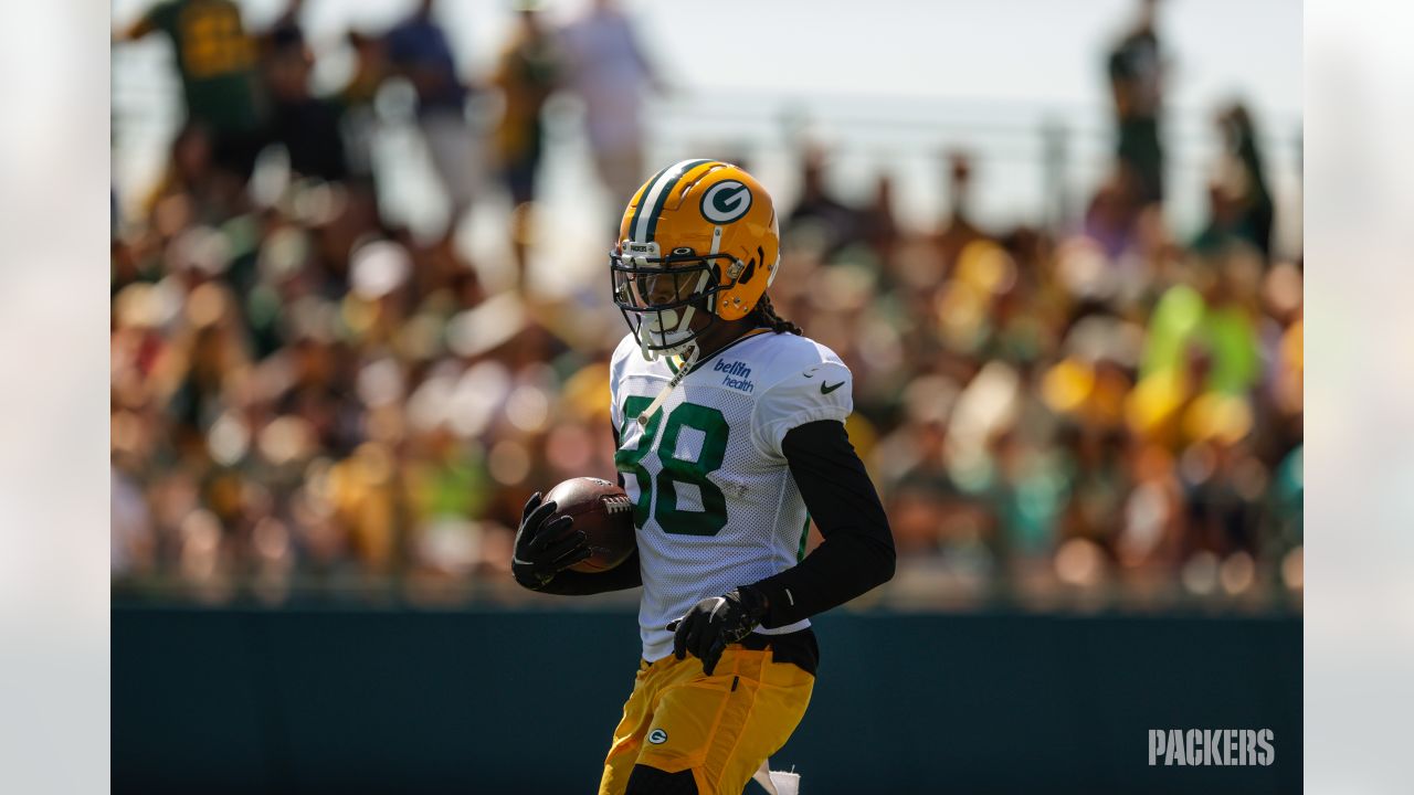 Green Bay Packers cornerback Rico Gafford (37) warms up before an