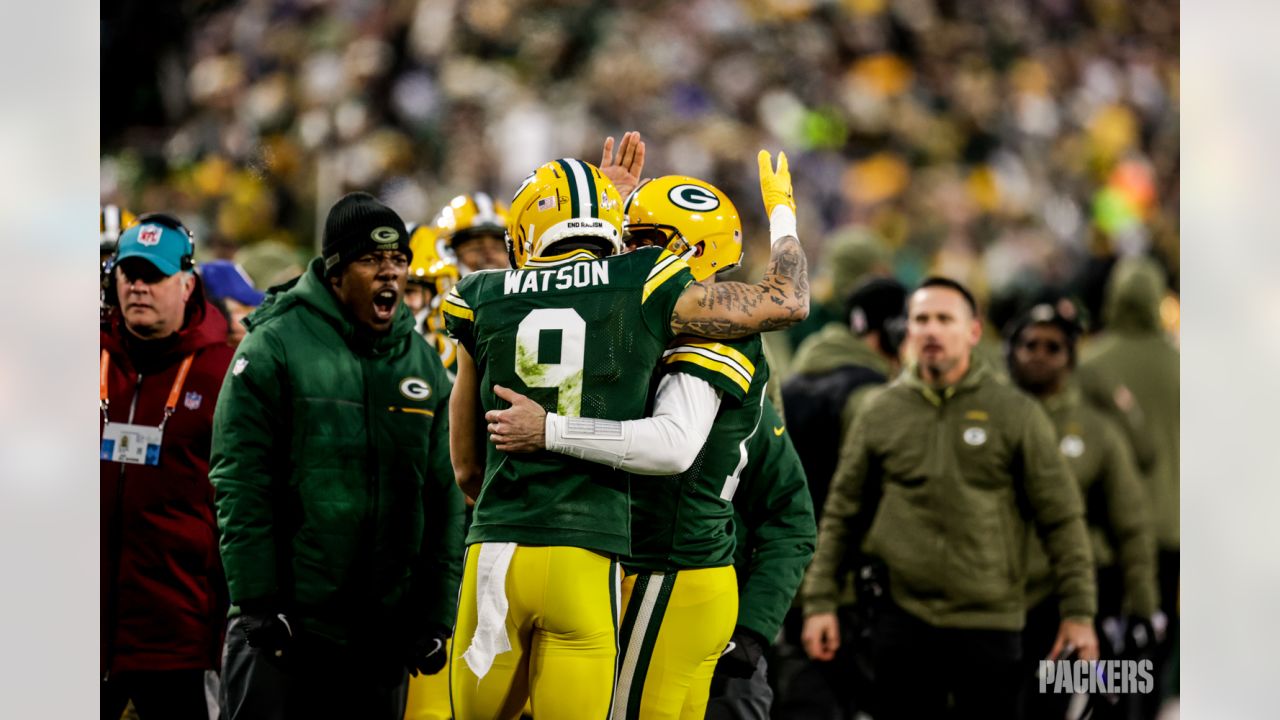 Green Bay Packers safety Rudy Ford (20) celebrates intercepting a Dallas  Cowboys quarterback Dak Prescott pass during the first half of an NFL  football game Sunday, Nov. 13, 2022, in Green Bay