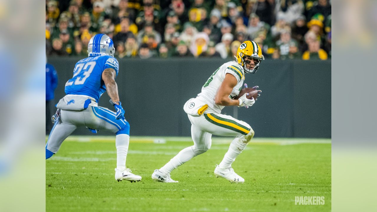 ASHWAUBENON, WI - AUGUST 05: Green Bay Packers wide receiver Allen Lazard  (13) grabs his helmet during Green Bay Packers Family Night at Lambeau  Field, on August 5, 2022 in Green Bay