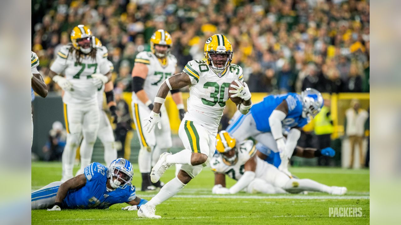 ASHWAUBENON, WI - AUGUST 05: Green Bay Packers wide receiver Allen Lazard  (13) grabs his helmet during Green Bay Packers Family Night at Lambeau  Field, on August 5, 2022 in Green Bay