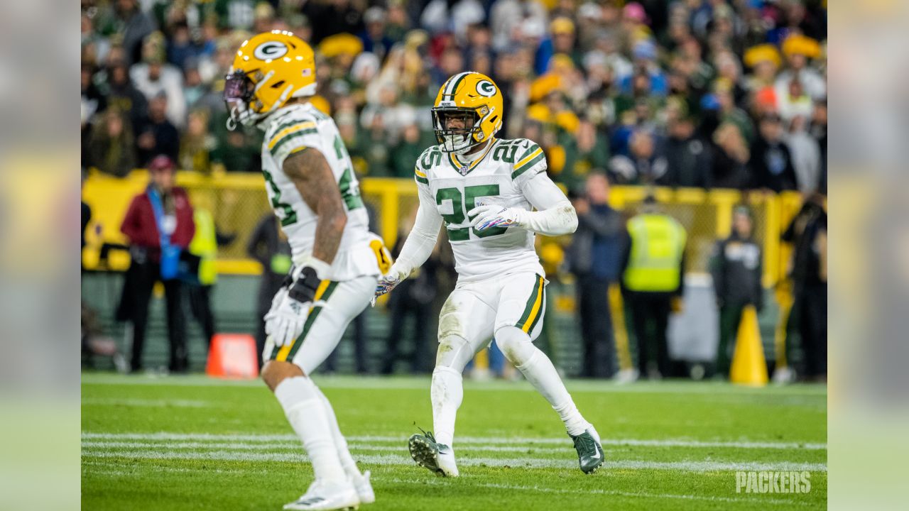 ASHWAUBENON, WI - AUGUST 05: Green Bay Packers wide receiver Allen Lazard  (13) grabs his helmet during Green Bay Packers Family Night at Lambeau  Field, on August 5, 2022 in Green Bay