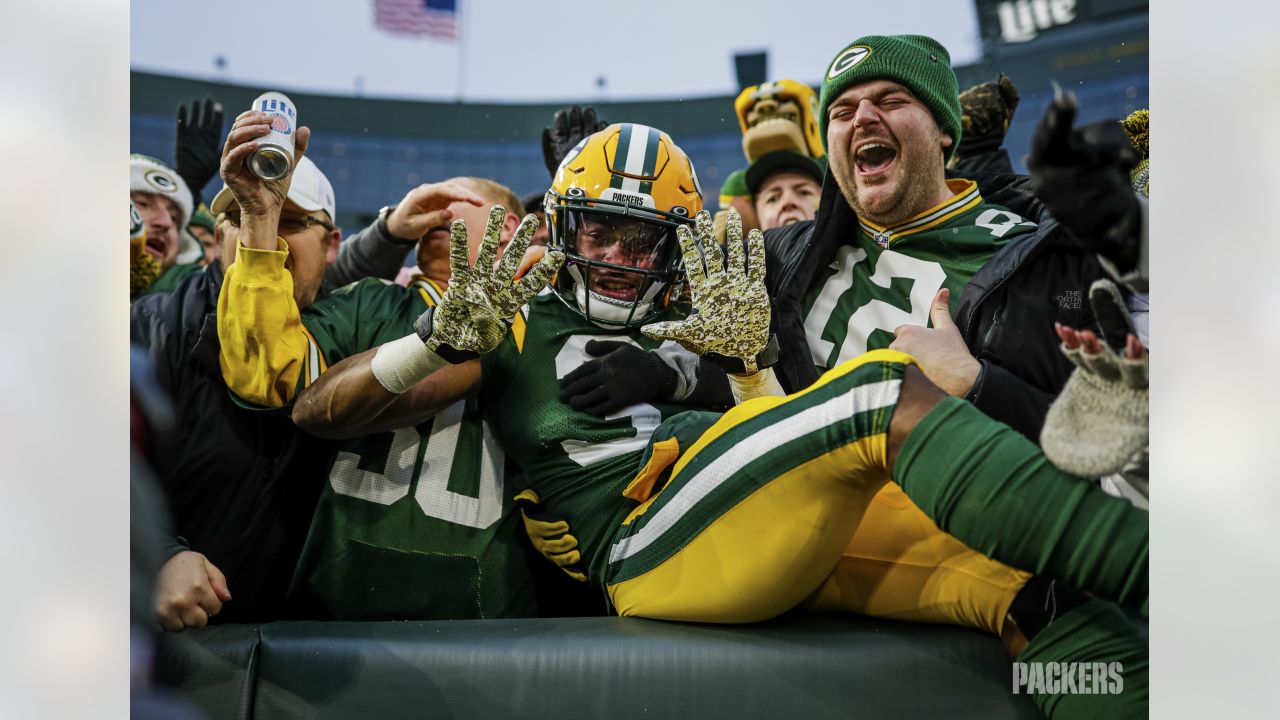 Wes Hodkiewicz on Twitter: Back at Lambeau today for #DALvsGB The featured  Gameday Program players are Aaron Jones (#Packers' Salute to Service  spokesman) and AJ Dillon (Packers vs. Cancer spokesman).   /