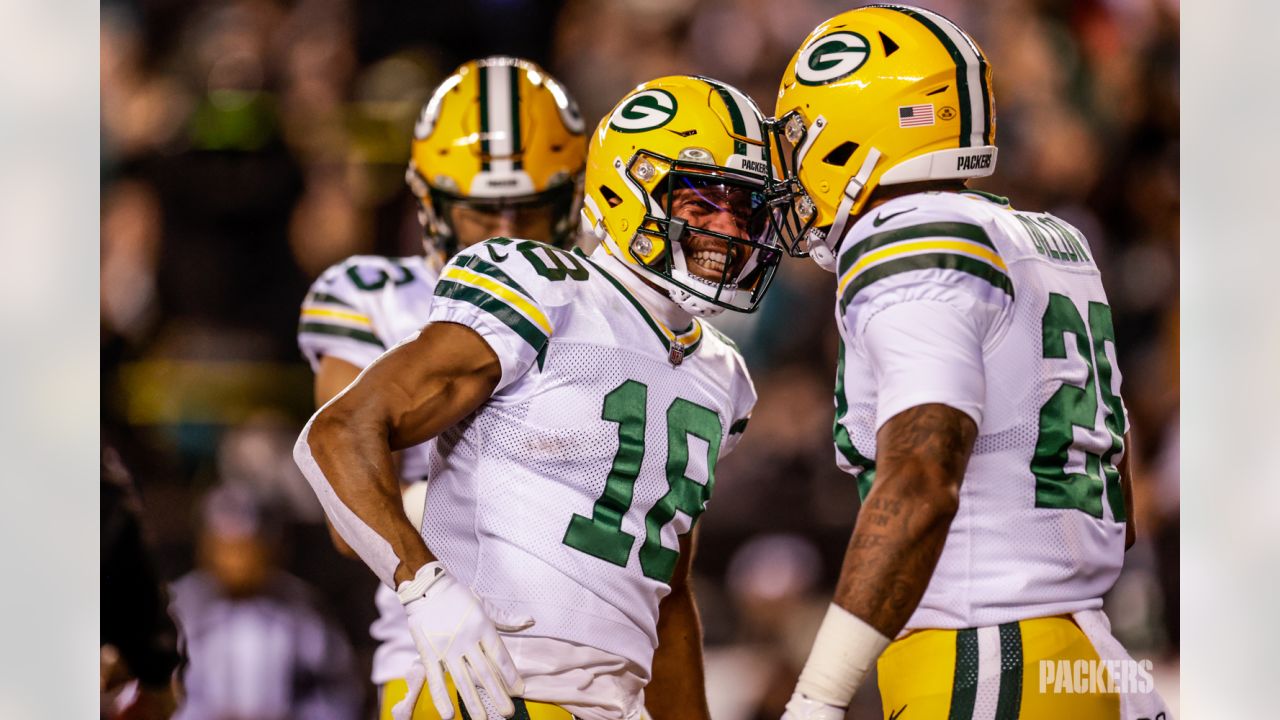 Aaron Rodgers in the Green Bay Packers all-white color rush uniform