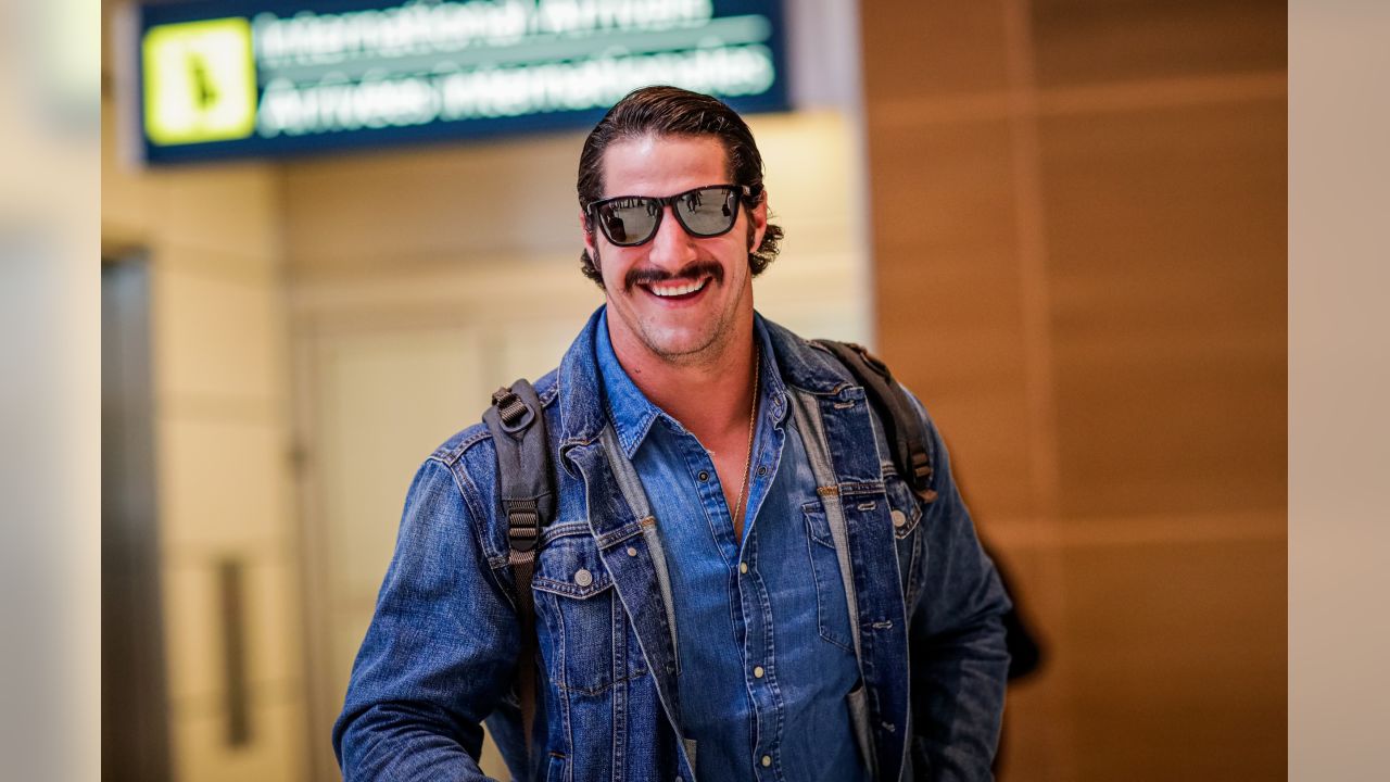 Aaron Rodgers Wears a Canadian Tuxedo in Winnipeg, Manitoba