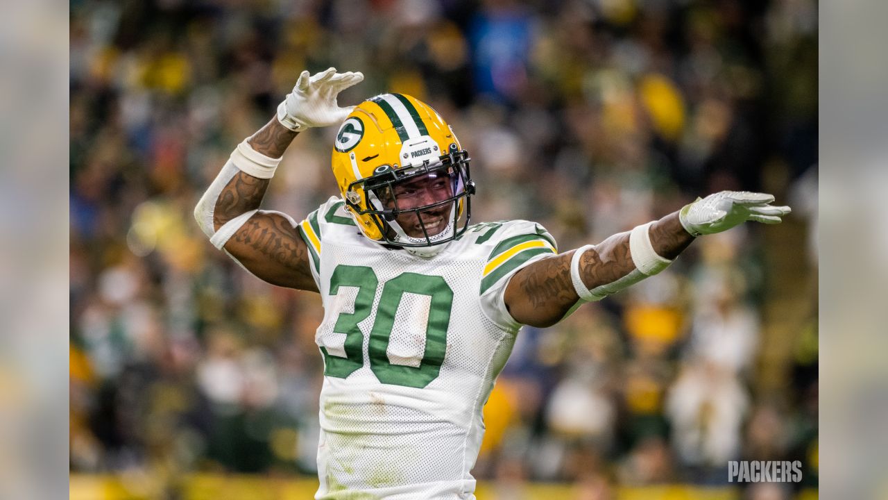 ASHWAUBENON, WI - AUGUST 05: Green Bay Packers wide receiver Allen Lazard  (13) grabs his helmet during Green Bay Packers Family Night at Lambeau  Field, on August 5, 2022 in Green Bay