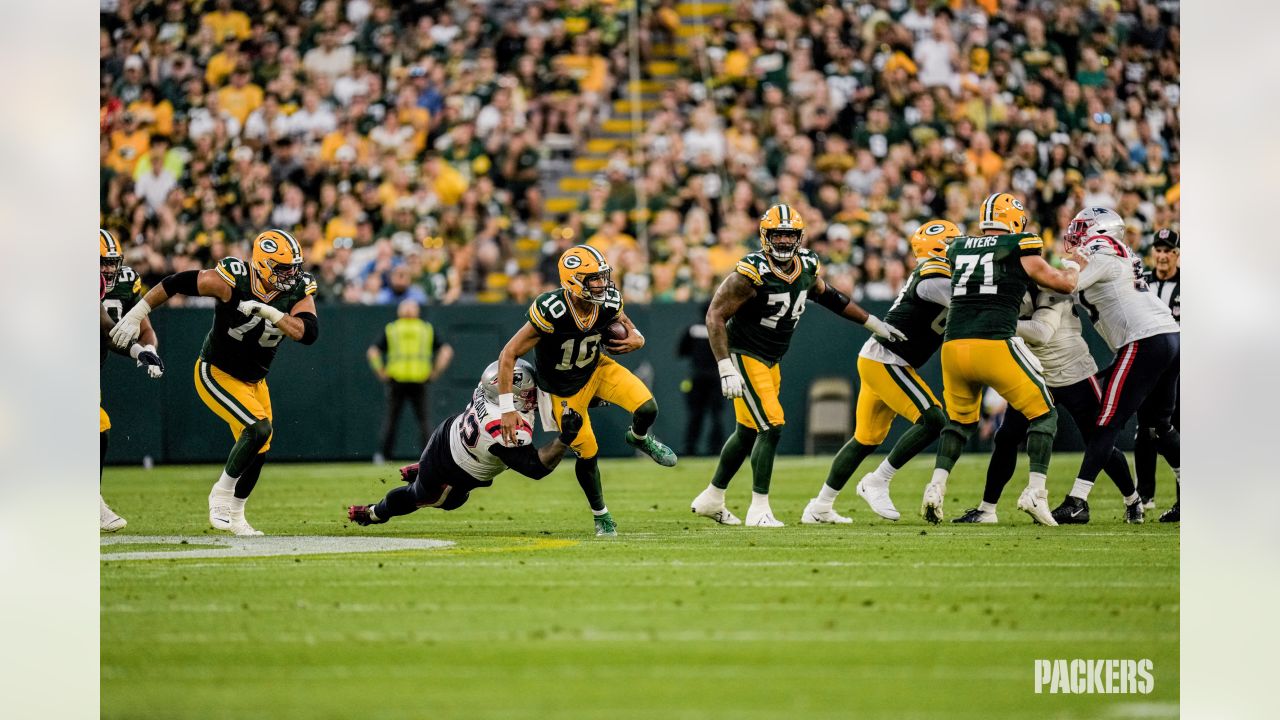 Green Bay Packers wide receiver Malik Heath (18) runs during the first half  of a preseason NFL football game against the New England Patriots Saturday,  Aug. 19, 2023, in Green Bay, Wis. (