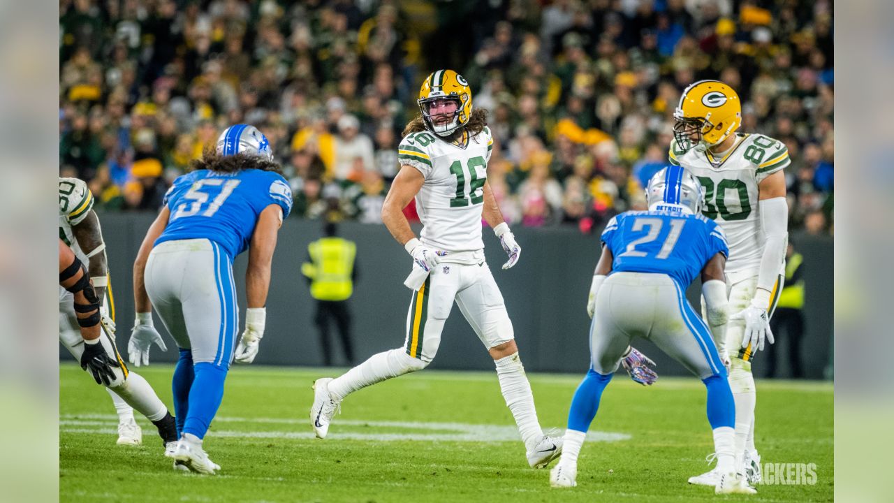 ASHWAUBENON, WI - AUGUST 05: Green Bay Packers wide receiver Allen Lazard  (13) grabs his helmet during Green Bay Packers Family Night at Lambeau  Field, on August 5, 2022 in Green Bay