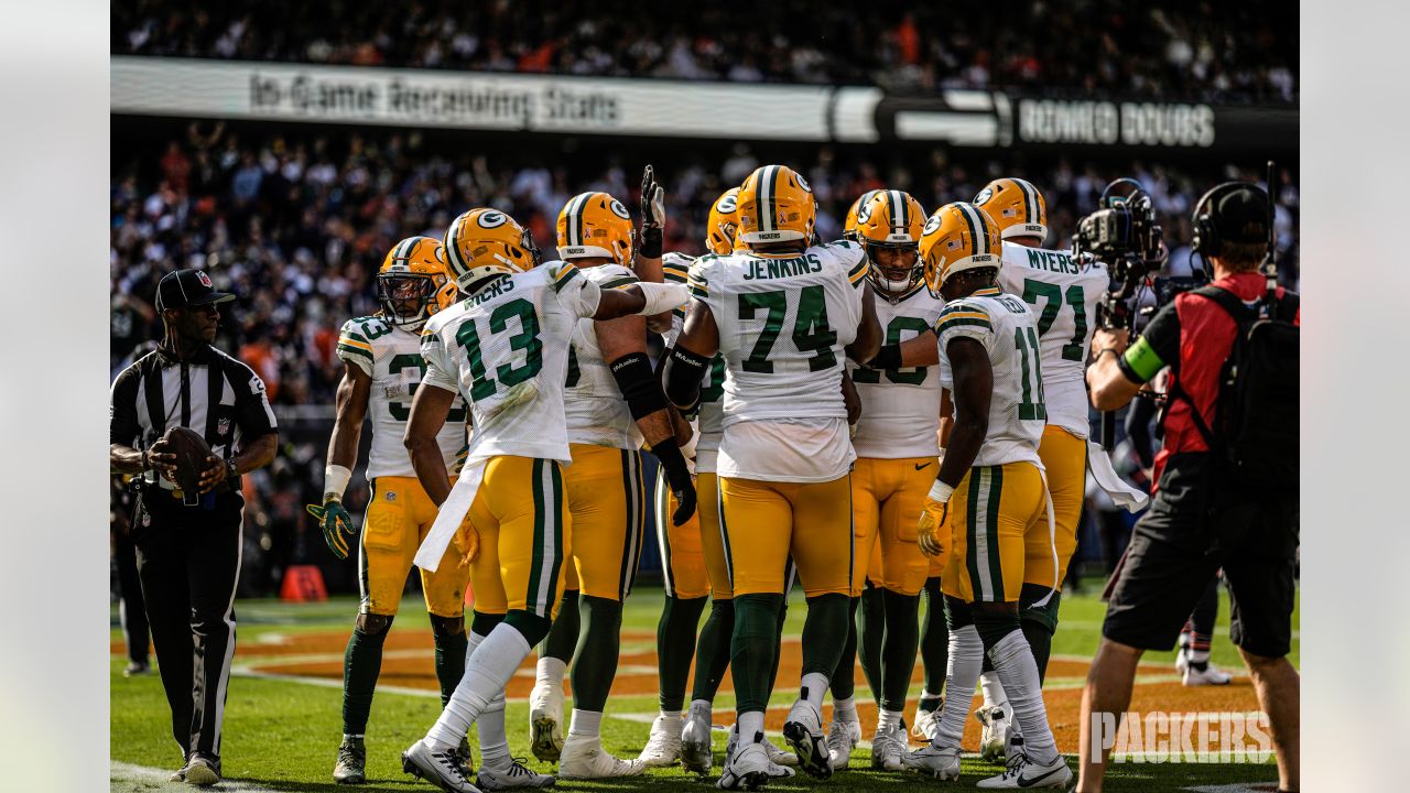 September 05, 2019: Chicago, Illinois, U.S. - Packers #33 Aaron Jones in  action during the NFL Game between the Green Bay Packers and Chicago Bears  at Soldier Field in Chicago, IL. Photographer: